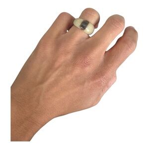 Chunky Cream Striped Resin Ring - Statement Band
